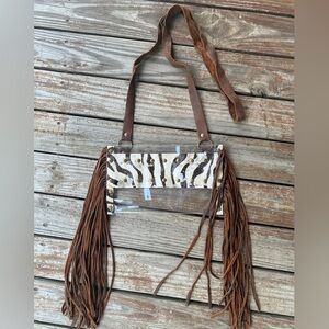 Clear zebra Animal studded Print Fringe Bag